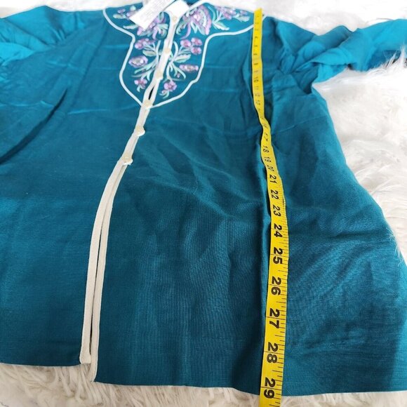 Bob Mackie Wearable Art Jacket Women's L Linen Rayon Floral‎ Embroidery NWT QVC - Picture 9 of 13